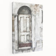 Rustic Italian door design on a large stretched canvas, featuring earthy tones, ideal for kitchen wall art.