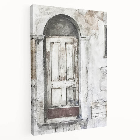 Rustic Italian door design on a large stretched canvas, featuring earthy tones, ideal for kitchen wall art.