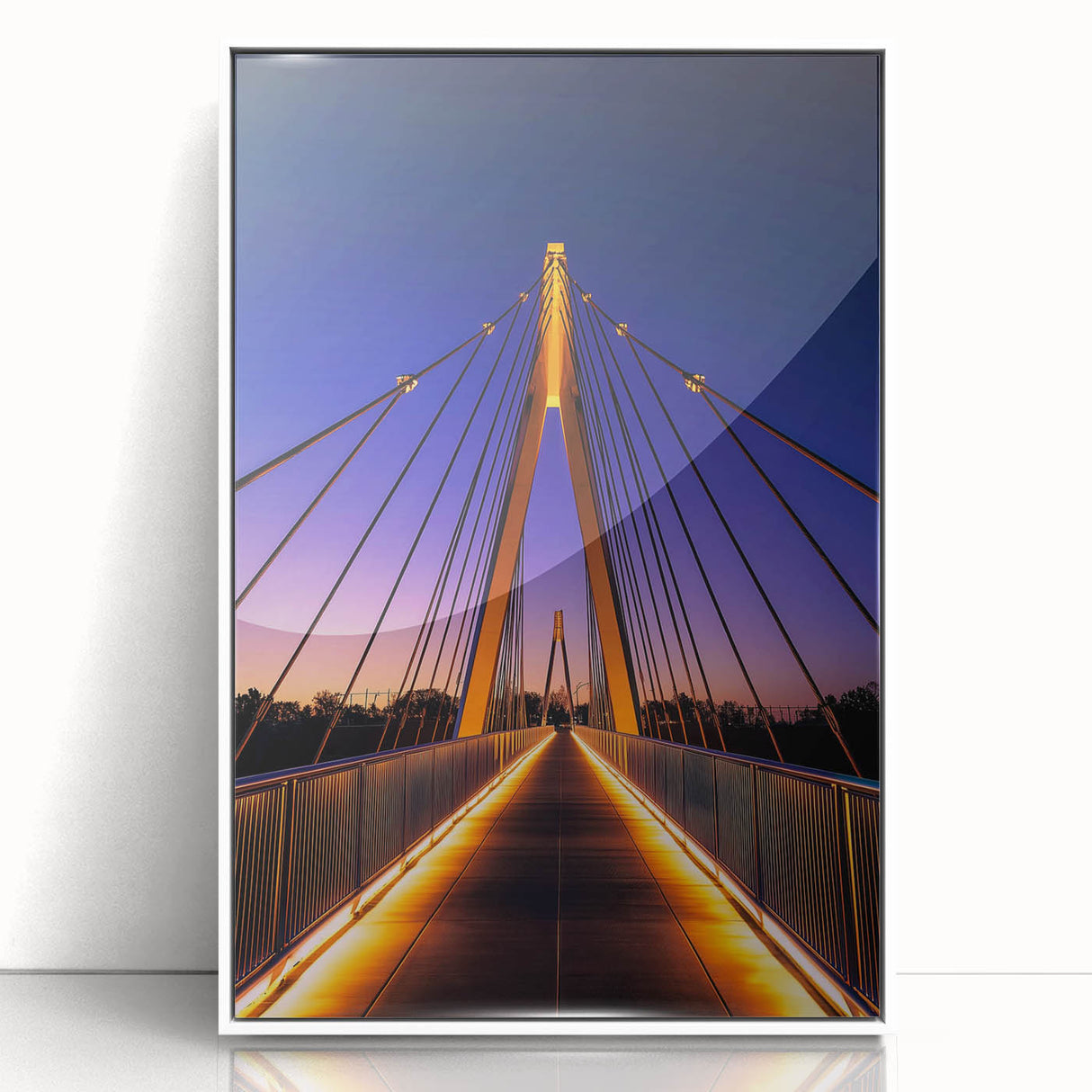 Art deco poster of geometric shapes in muted gold and white on acrylic, ideal for modern nursery wall art.
