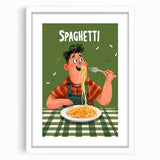 Abstract art print featuring swirling blue and white patterns on a framed white canvas.