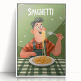 Art Deco poster featuring a series of colorful dishes, framed in white acrylic, ideal for nursery wall art.