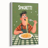 Vintage poster art of colorful dishes on a white framed canvas, ideal for extra large living room decor.