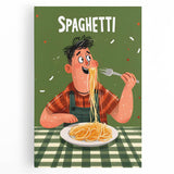 Black and white canvas of assorted dishes in a minimalist style, suitable for kitchen wall art.