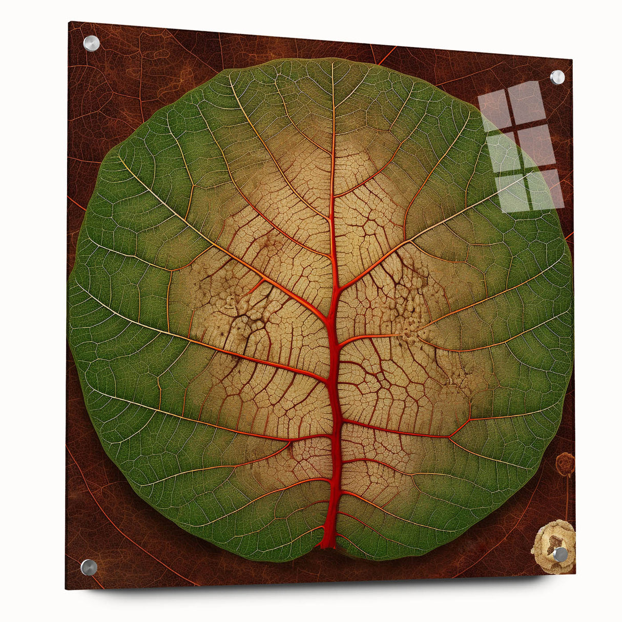Acrylic wall art featuring a vibrant floral and botanical design, displayed in a side view with decorative pins, ideal for modern home decor.