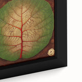 Close-up of a framed canvas wall art piece showcasing a vibrant design of flowers and botanical leaves in rich colors, perfect for home decor enhancement.