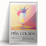 Large art print of a mid-century modernist food and drinks theme in a white acrylic frame, ideal for modern kitchen decor.