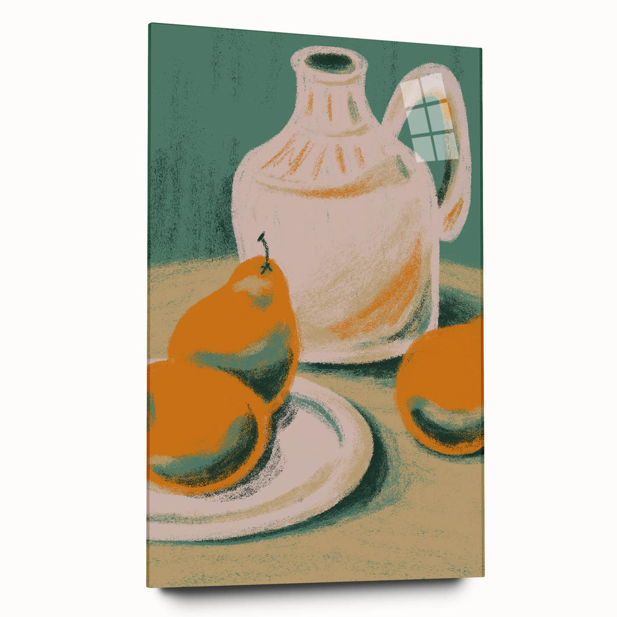 Large abstract wall art of vibrant fruits on acrylic glass, ideal for bedroom or dining room decor.