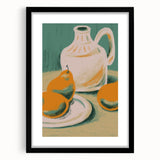 Extra large abstract art print featuring colorful, textured fruits, framed in black, ideal for living room decor.