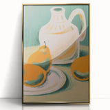 Large art print of assorted fruits in vibrant colors on a framed acrylic, ideal for modern kitchen decor.