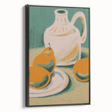 Black and white wall art featuring assorted fruits on a framed canvas, ideal for bedroom or kitchen decor.