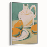 Vintage poster art featuring an array of colorful fruits on a large framed canvas, ideal for living room decor.