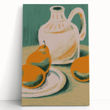 Black and white photo of assorted fruits on stretched canvas, ideal for kitchen wall art.