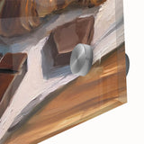 Close-up of large abstract pastries art in acrylic glass, featuring mid-century modernist style.