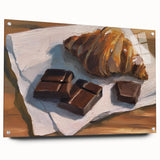 Acrylic glass print of assorted pastries in soft beige and cream tones, ideal for dining room decor.