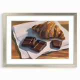 Textured art of abstract pastries in muted earth tones on a framed silver mat, ideal for bedroom art.