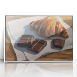 Art deco poster featuring assorted pastries in muted pastel colors on a framed acrylic, ideal for modern kitchen decor.