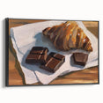 Black and white framed canvas featuring a vintage poster art style of pastries, ideal for bedroom wall decor.