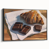 Black and white framed canvas featuring a vintage poster art style of pastries, ideal for bedroom wall decor.