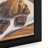 Close-up of a framed canvas featuring colorful pastries on a black background, suitable for extra large living room decor.