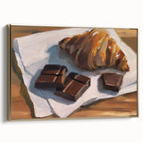 Framed canvas wall art of vintage pastries in muted gold tones, ideal for bedroom or kitchen decor.