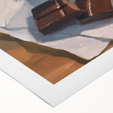 Art deco poster of assorted pastries in soft beige tones on rolled canvas, suitable for dining room wall art.