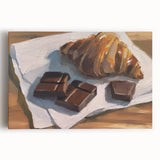 Black and white image of assorted pastries on a stretched canvas, ideal for kitchen wall art.
