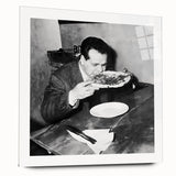 Large abstract wall art on acrylic glass showing a bustling street market in muted earth tones.