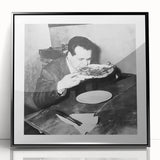 Large abstract wall art featuring mid-century modernist design in black and white tones, framed in acrylic.