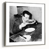 Vintage poster art of a bustling market scene in vibrant colors on a framed canvas, ideal for living room decor.