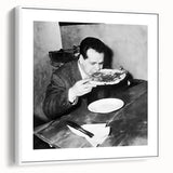 Landscape art painting on framed canvas featuring a vintage poster design of colorful, abstract food and people.