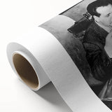 Art deco poster of people dining, in muted pastel shades on rolled canvas.