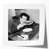 Rolled canvas print featuring a detailed depiction of people dining, set against a floral background in soft, warm colors.