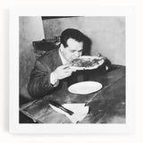 Large black and white stretched canvas featuring a bustling market scene, ideal for kitchen wall art.