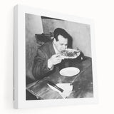 Large canvas featuring a stylized illustration of people dining, in muted earth tones, ideal for kitchen wall art.