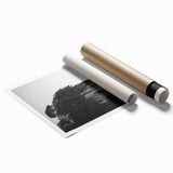 Rolled landscape print showcasing vibrant abstract art with bold colors and intricate patterns, securely packaged in a protective cardboard tube for easy transport.