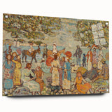 Modern Beach Scene Art Print – Contemporary Crowd & Donkeys