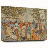 Modern Beach Scene Art Print – Contemporary Crowd & Donkeys