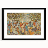 Modern Beach Scene Art Print – Contemporary Crowd & Donkeys