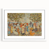 Modern Beach Scene Art Print – Contemporary Crowd & Donkeys