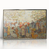 Modern Beach Scene Art Print – Contemporary Crowd & Donkeys