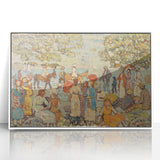 Modern Beach Scene Art Print – Contemporary Crowd & Donkeys