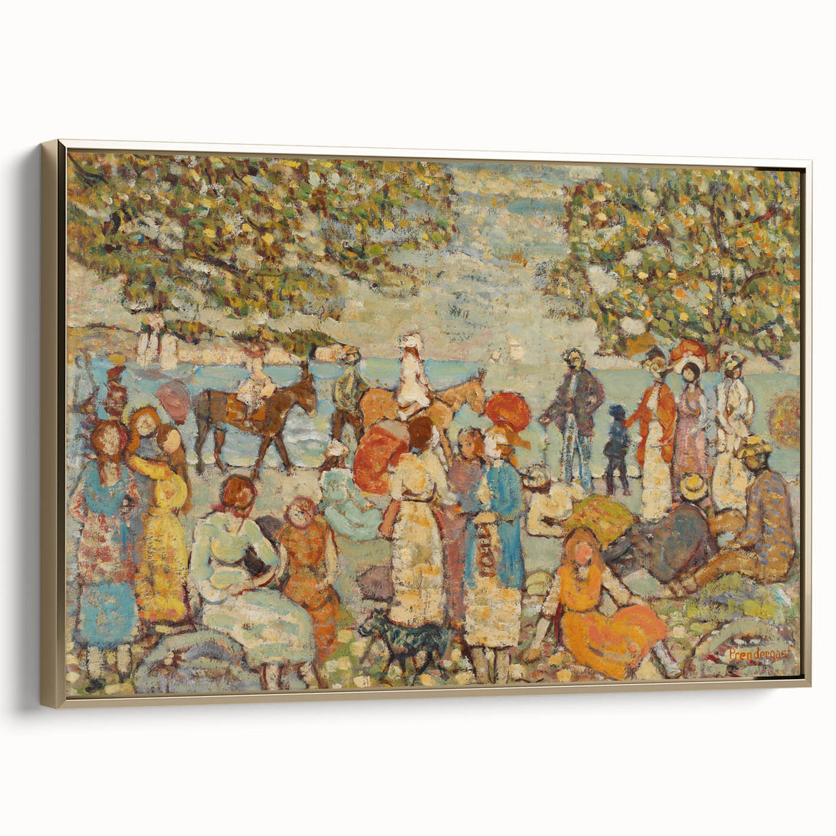 Modern Beach Scene Art Print – Contemporary Crowd & Donkeys