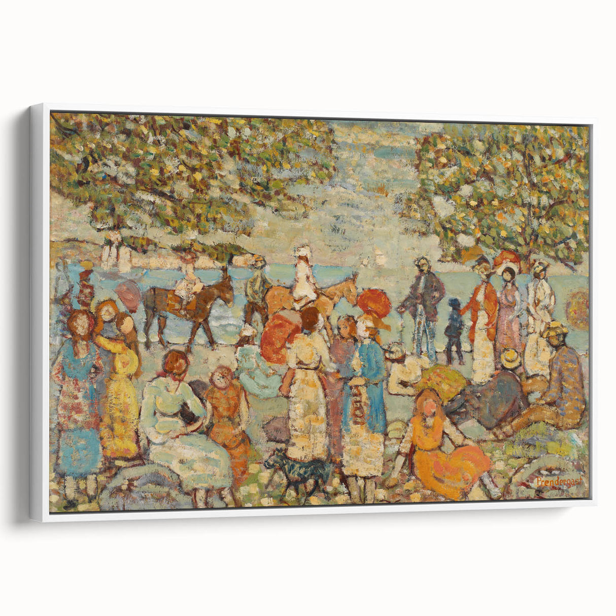 Modern Beach Scene Art Print – Contemporary Crowd & Donkeys