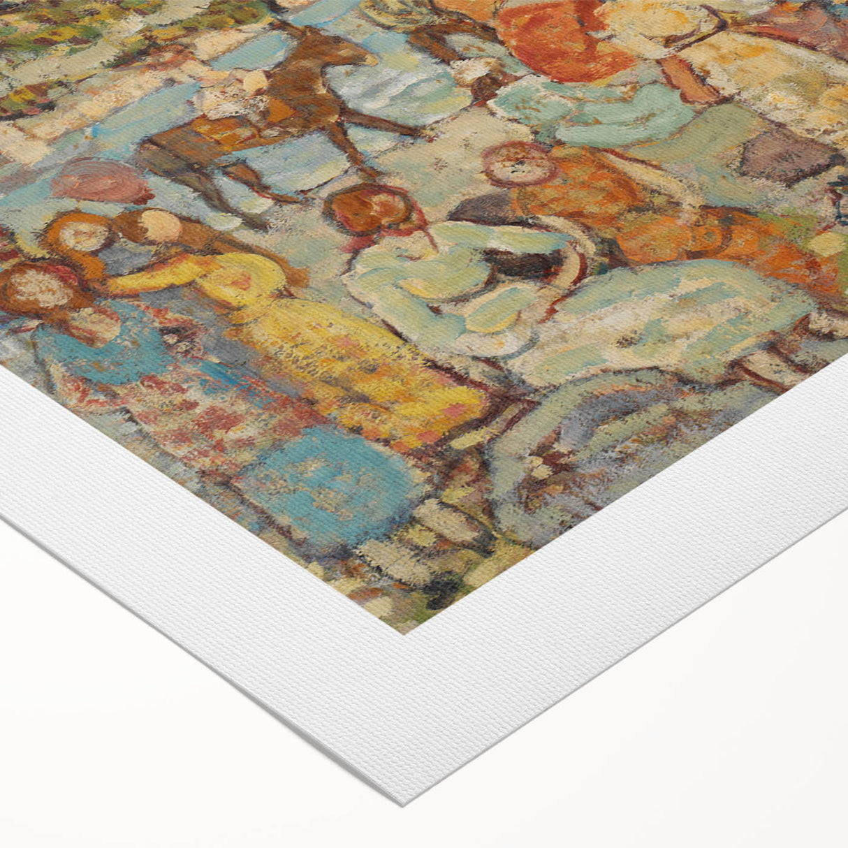 Modern Beach Scene Art Print – Contemporary Crowd & Donkeys