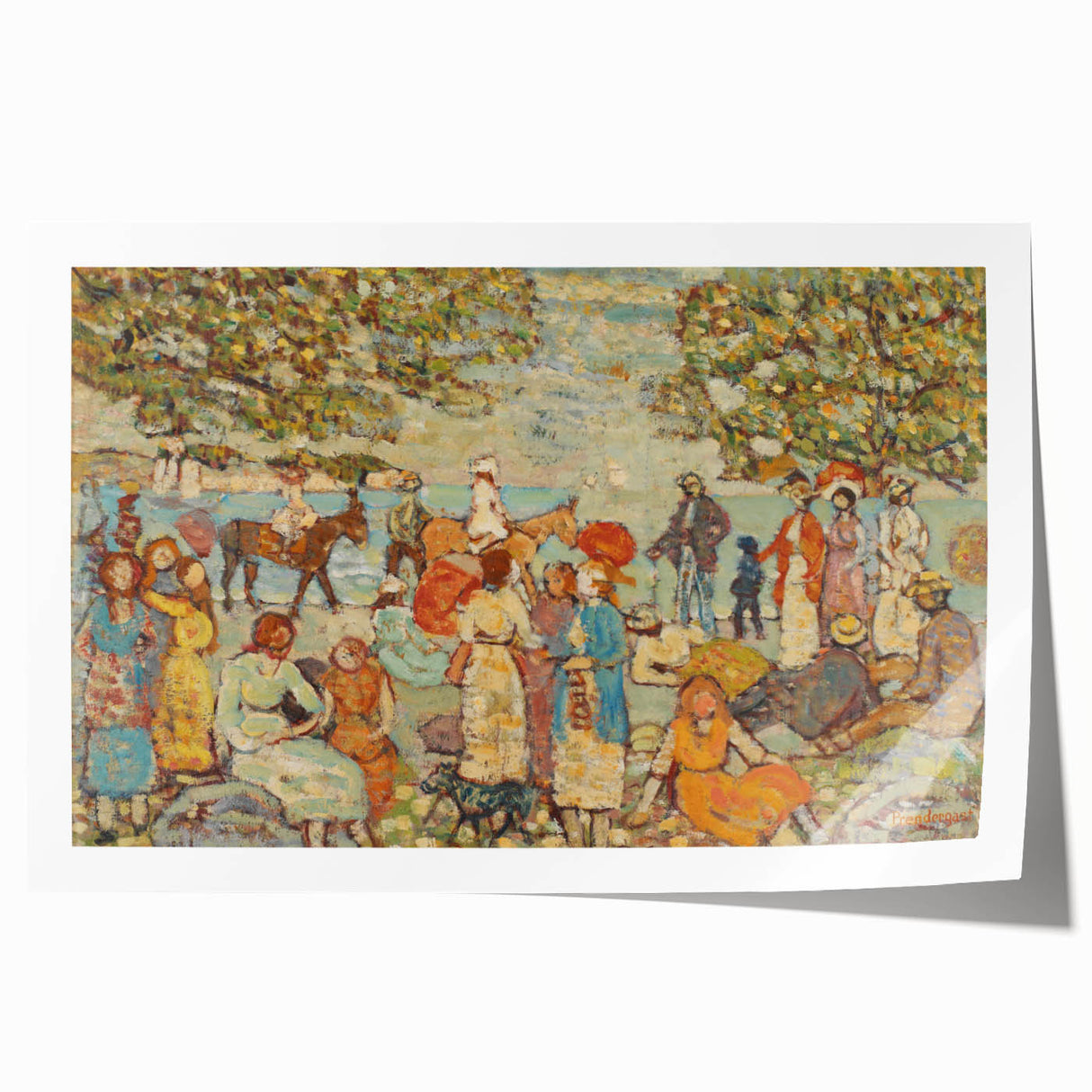 Modern Beach Scene Art Print – Contemporary Crowd & Donkeys