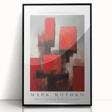 Large abstract wall art by Mark Rothko, featuring a blend of deep red and black hues on acrylic, framed in black.
