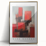 Large art print depicting a mid-century modernist style by Mark Rothko in muted oranges and yellows, framed in gold acrylic.
