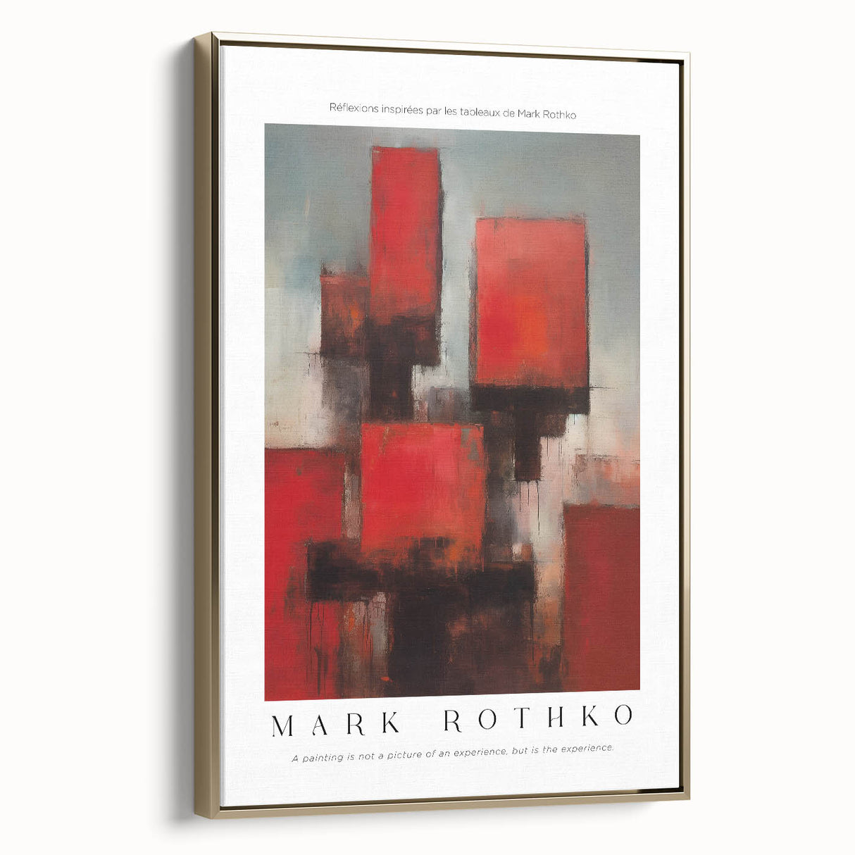 Modern abstract landscape painting in muted black and gold tones on a framed canvas, suitable for bedroom wall art.