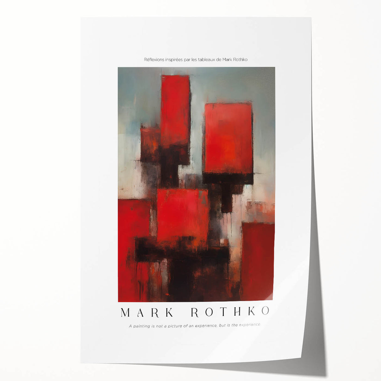 Modern Mark Rothko-inspired rolled print with soft, blended red and pink hues, ideal for art wall dining room.