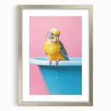 Bathroom Art Prints - Colorful Bird on Blue Tub